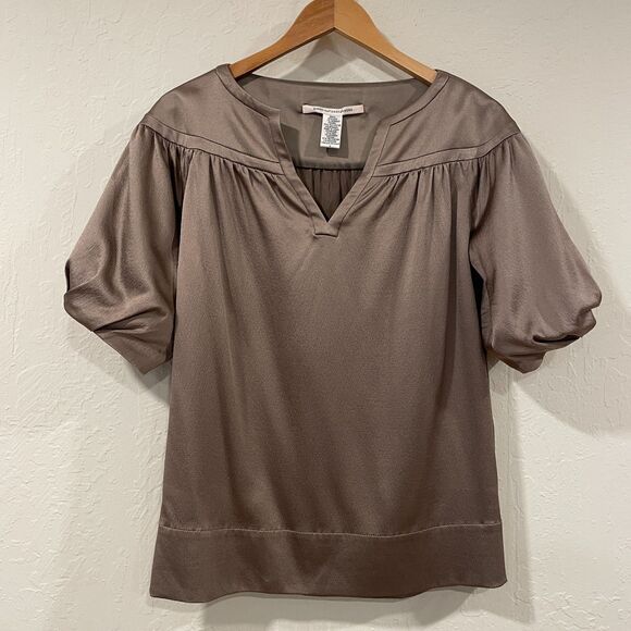 Diane Von Furstenberg Tops - ~ Diane von Furstenberg 4 Raton Stretch Silk Blend Blouse V-neck Bronze Top